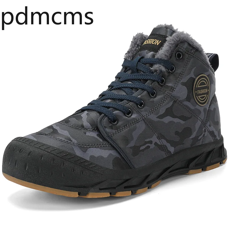 Men Camouflage High Top Winter Snow Boots Thick Fleece Lined Warm Boots men Waterproof Upper Anti-slip Sole Outdoor Casual Shoes