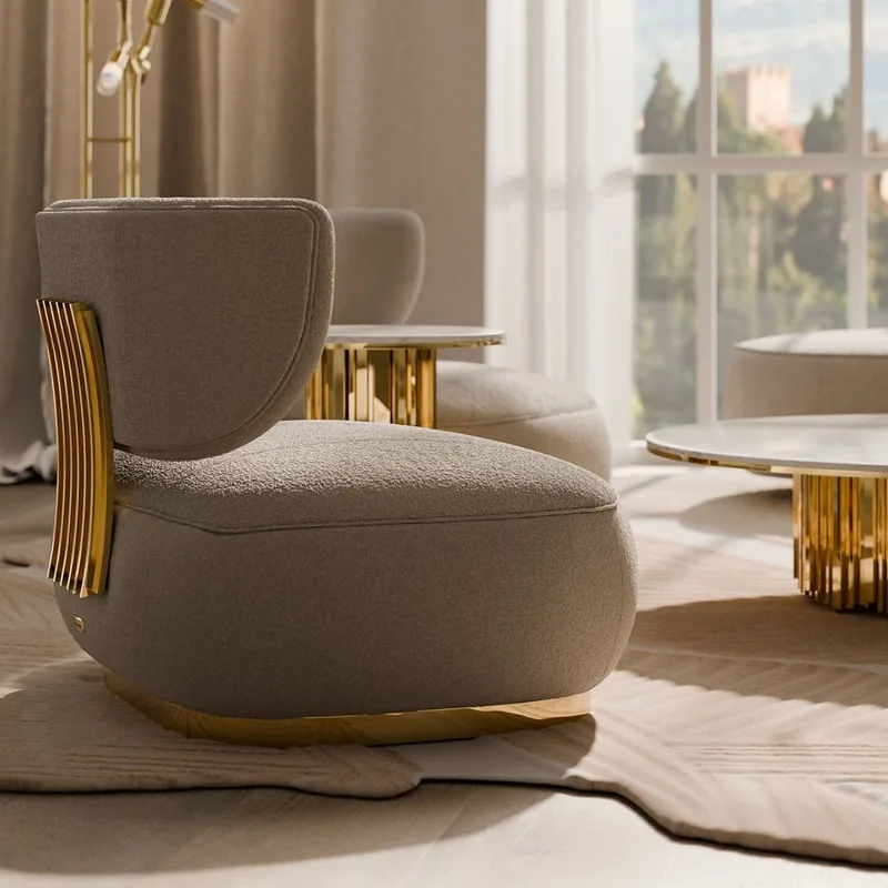 Single sofa Italian villa mansion living room artistic sense stainless steel lazy leisure chair