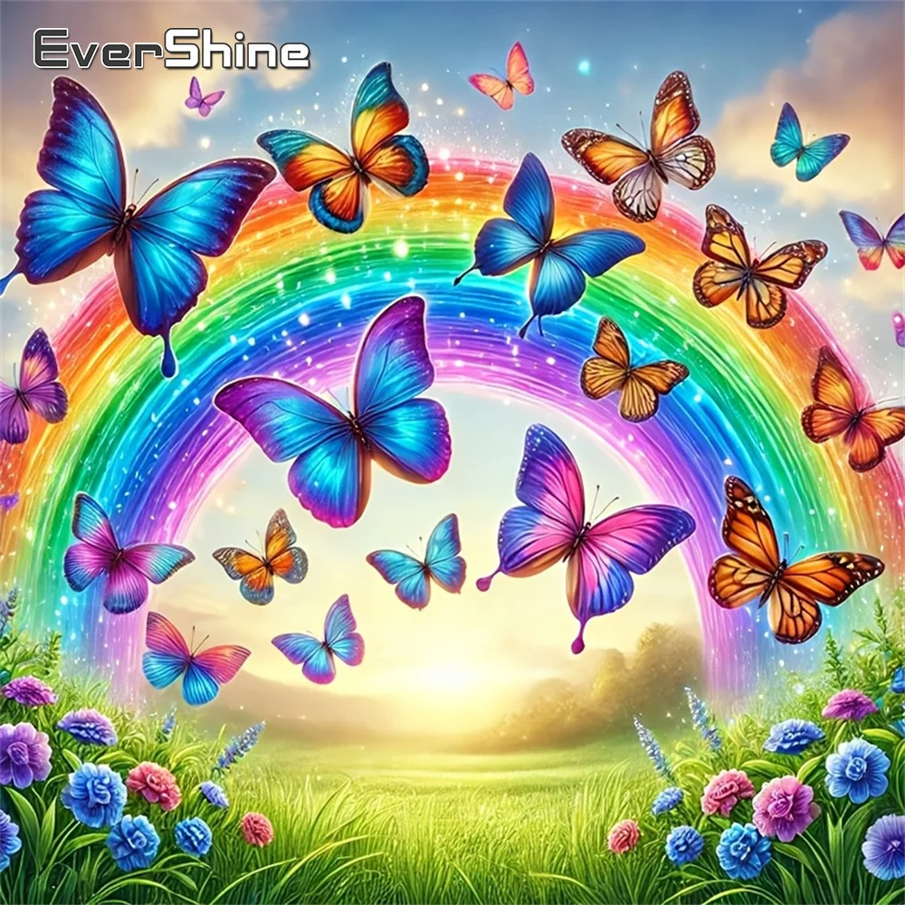 Evershine Diamant-Mosaik Landschaft Vollbohr-Gemälde Schmetterling Bild Strass-Stickerei Regenbogen DIY Heimdekoration