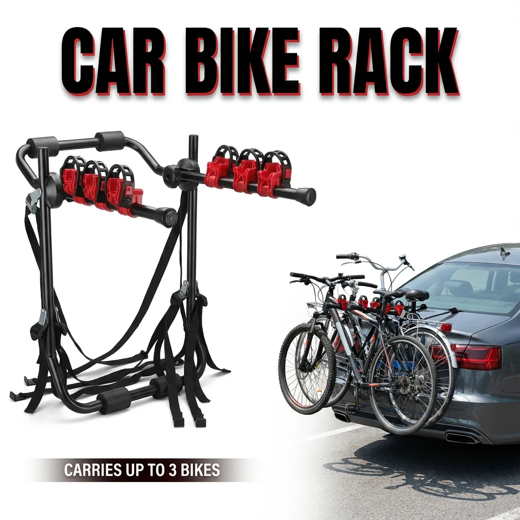 3 Bike Trunk Mount Bicycle Rack Carrier 50KG Load Fits Most Cars SUVs Sedans Hatchbacks Folding Heavy Duty Rear Carrier