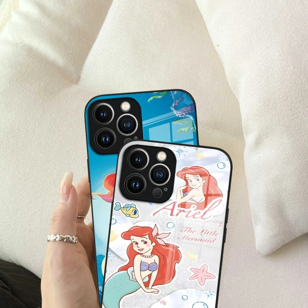 Disney L-little Mermaid Phone Case For IPhone 15 Pro Max14 Pro 12 11 13 16 X XR XS 8 7 Plus SE Tempered Glass Back Cover