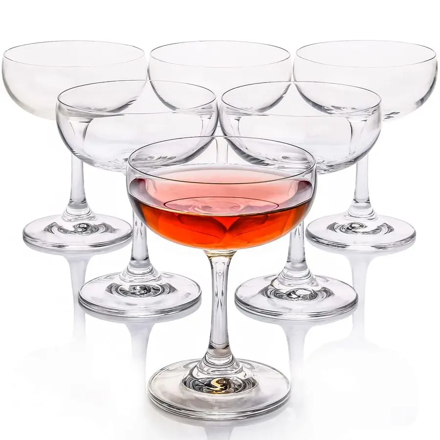 

Crystal Coupe Glasses, Set of 6, 7 Ounce220ml, Elegant Short Stem Design, Clear Cocktail Glasses Sets Perfect for Drinking Champ