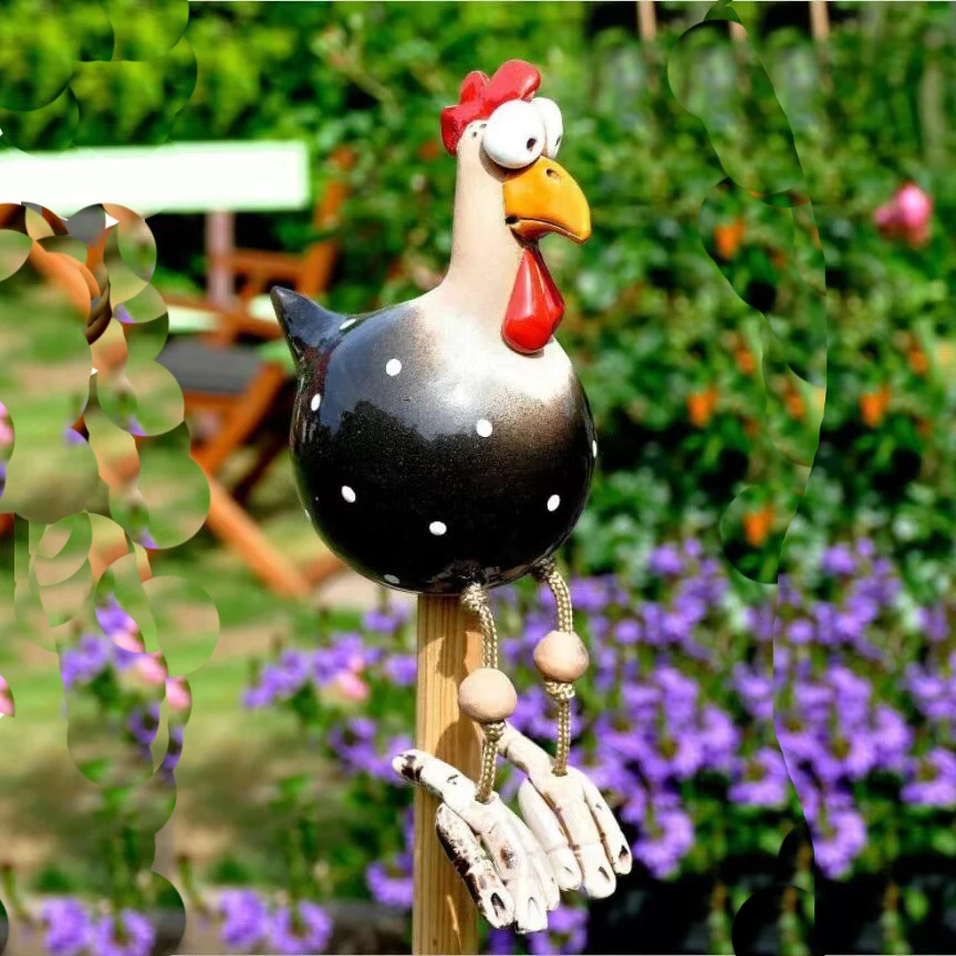 تمثال دجاج من الراتنج ذو عيون كبيرة - ديكور حديقة غريب الأطوار، زخرفة نحت الفناء