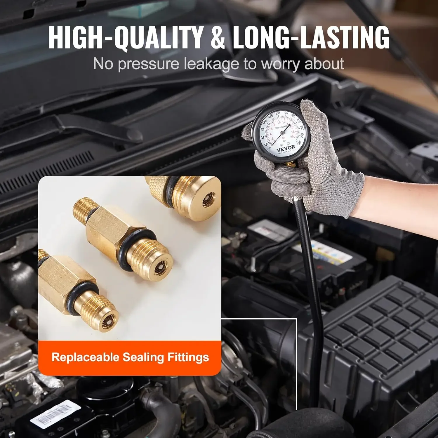 Compression Tester Adapter Kit,9 Pcs Automotive Engine Cylinder Leak Down Compression Test,Accurate Dual Scale Pressure Gauge