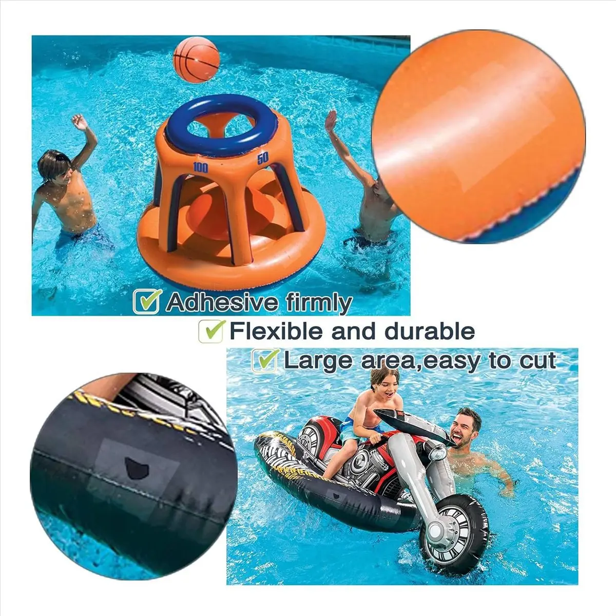 T22C 7 Ft Inflatable Patch Repair Kit Waterproof, TPU Pool Repair Patch Kit for Air Mattress, Bounce House, Swimming Ring