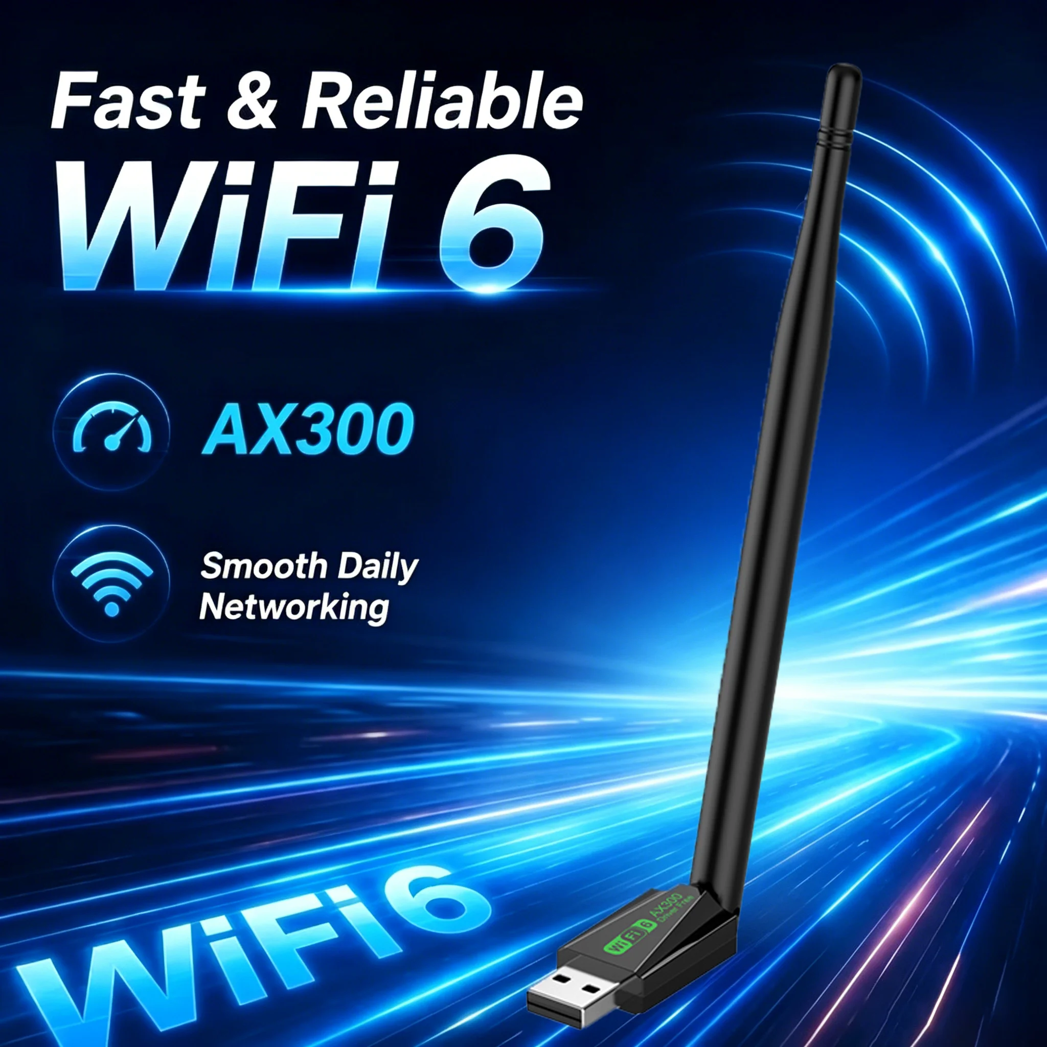 Receptor WiFi AX300, Adaptador Inalámbrico WiFi 6, Tarjeta WiFi 2.4G, Dongle USB Wifi6 para PC y Laptop, Sin Controladores, 802.11ax