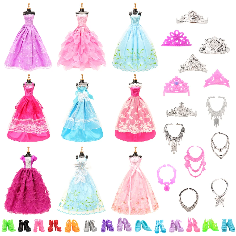 

Barwa Random Style 27 Pieces=10 Dresses+5 Shoes+6 Crowns+6 Necklaces for 11.5inch Doll Kids Toys Birthdays Gifts