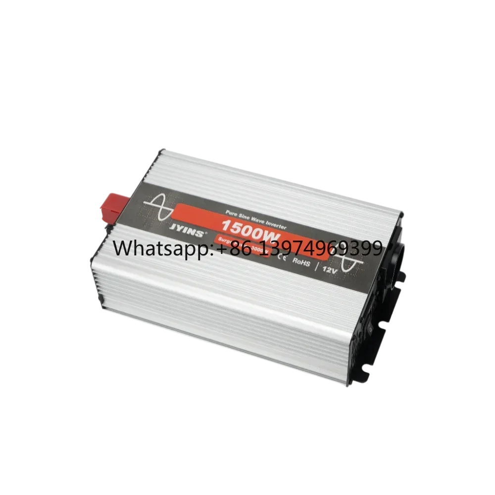 JYINS 1500W Single Phase Pure Sine Wave Inverter 12V DC 110V/120V AC 91% Efficiency Aluminium Alloy for RV Truck Home Appliance