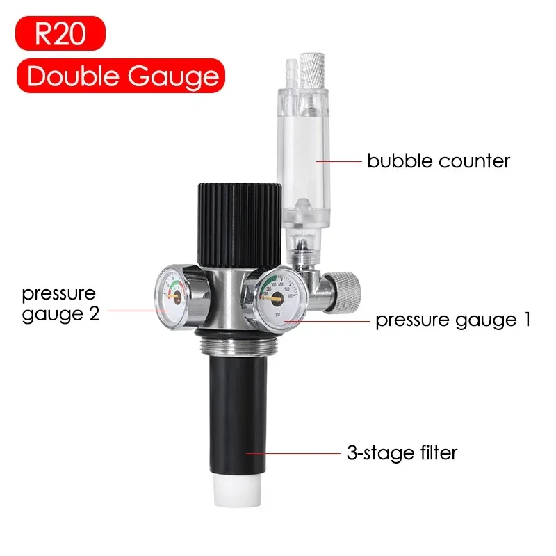 Aquarium CO2 Regulator Electromagnetic Valve CO2 Control System Fish Tank Double Gauge Pressure Regulating Stainless Steel Valve