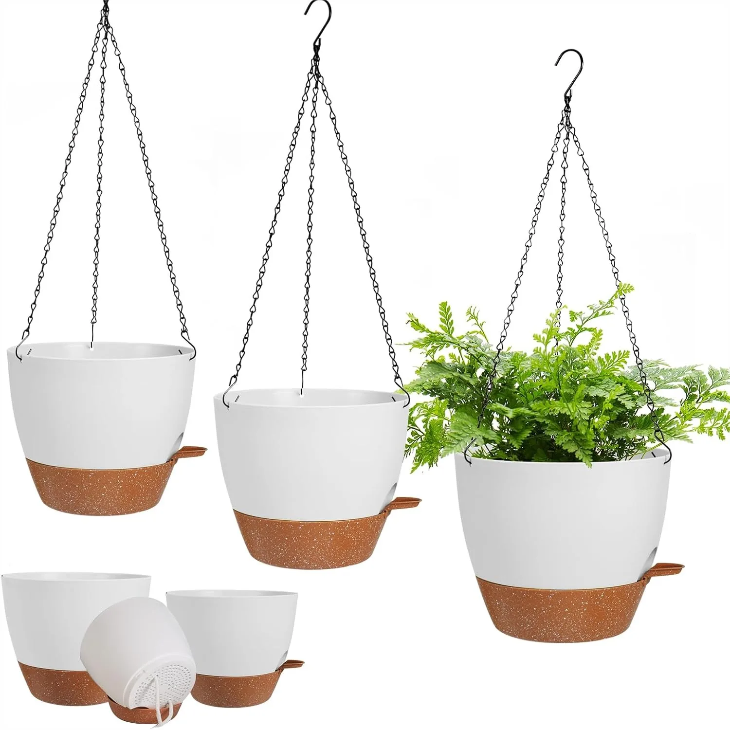 

3 Pack Hanging Planter Indoor Outdoor Self-Watering Flower Pots 7/6.5/5 Inch with Drainage Holes for Garden