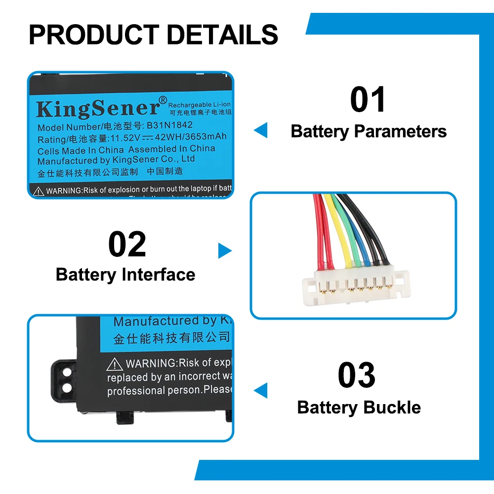 KingSener B31N1842 Bateria do laptopa ASUS VivoBook 15 F513EA K513E KM513UA M513IA S513EA S531F S533UA X513EA X531FA X531FL 42WH — zdjęcie produktu 3