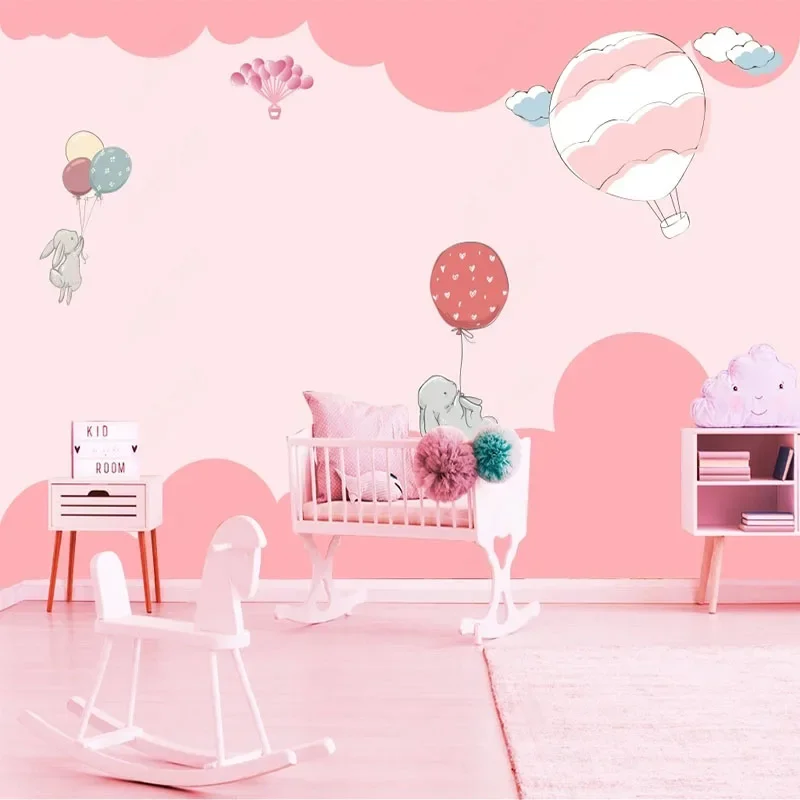 Custom Photo 3D Modern Minimalist Hand-Painted Cartoon Pink Clouds Princess Children's Room Backdrop Papel De Parede Tapety Art