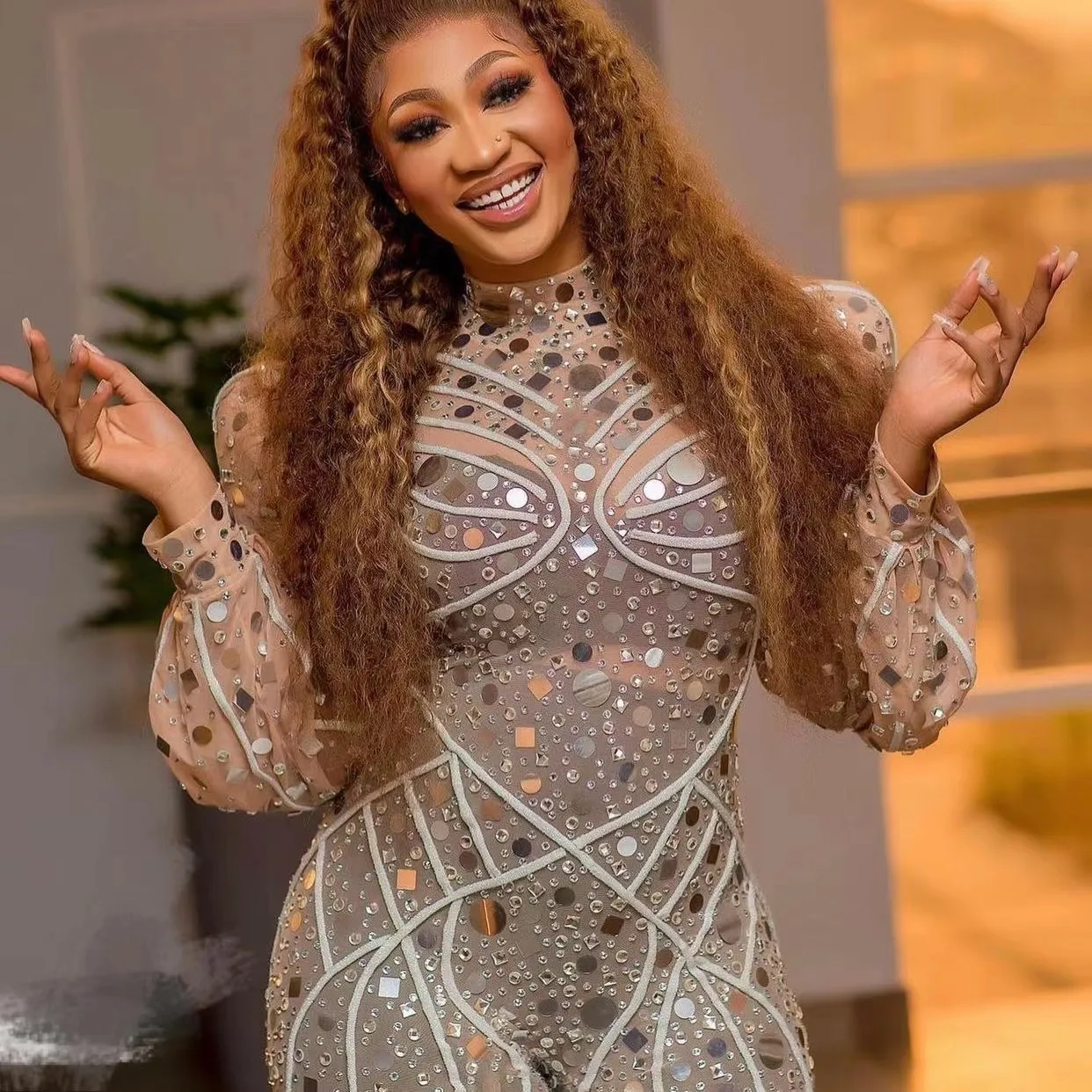 

Модный прозрачный комбинезон с блестками и стразами, широкий комбинезон, женский комбинезон больших размеров для дня рождения, цельный боди, женские облегающие комбинезоны