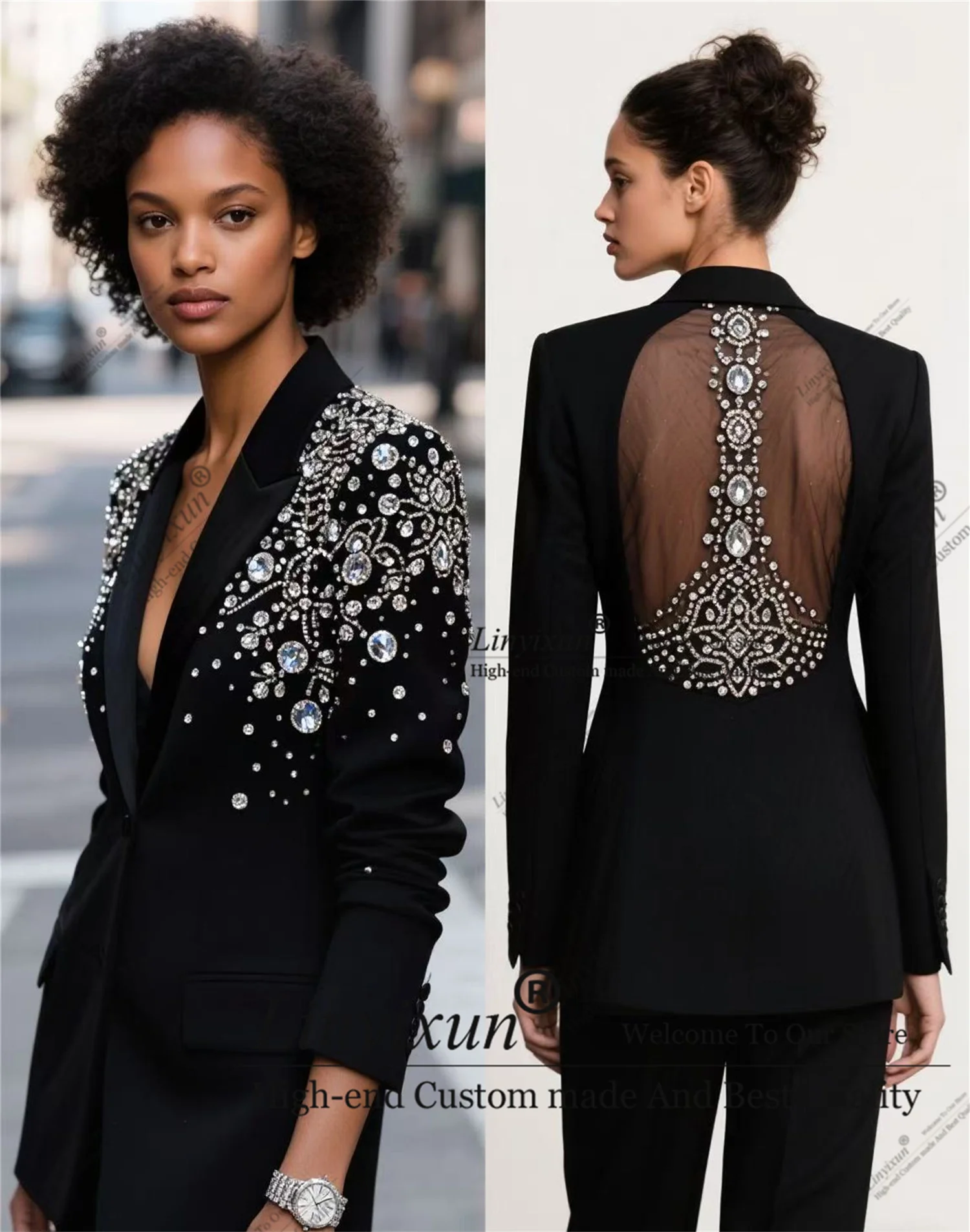 

Unique Diamond Design Of Bride Dresses Customized Shiny Breasted Women Suits Banquet Party Tuxedo костюм женский