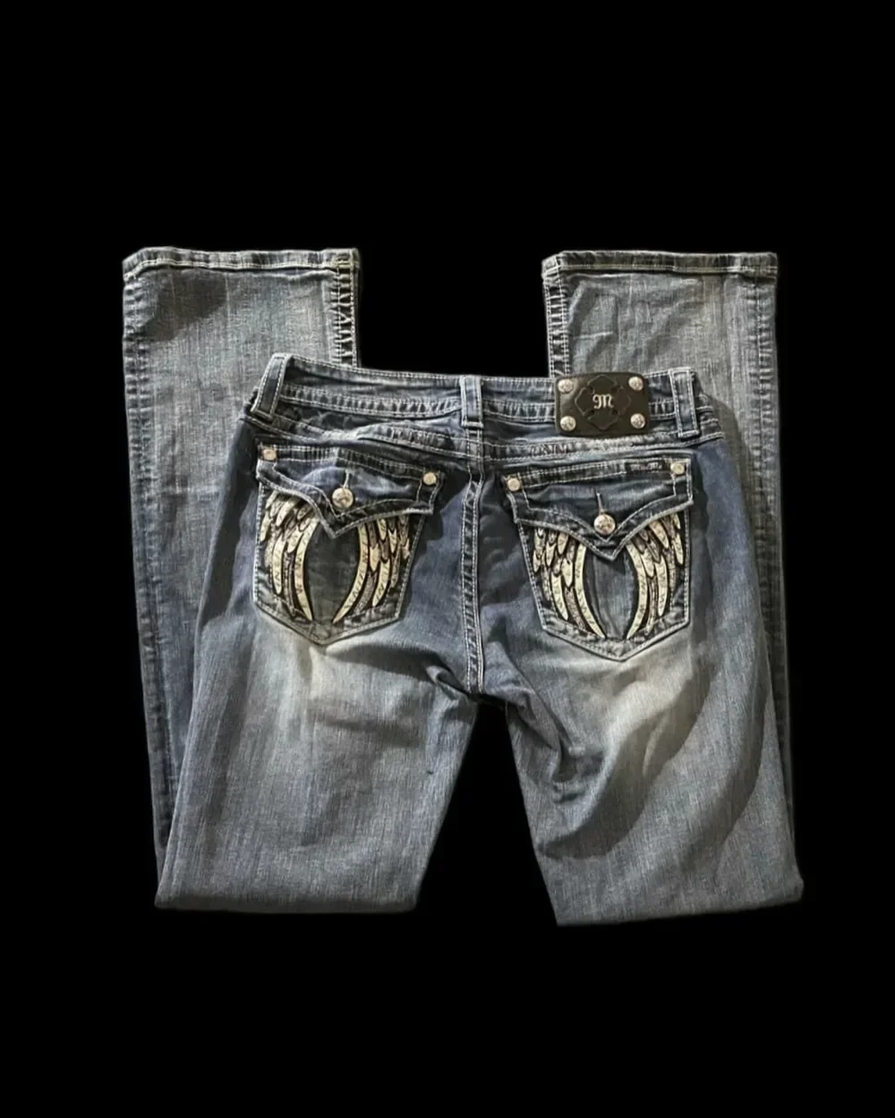 

Ретро Miss Me Boot Cut Джинсы Женские Y2K Новые Синие Джинсы Вышитые Крылья Карман Хип-Хоп Harajuku Готические Широкие Брюки Уличная Одежда