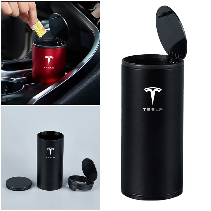 Alloy Car Trash Can Organizer Storage Bag Garbage Bin Ashtray For Tesla Model 3 Model X model Y Roadster SpaceX Auto Accessories