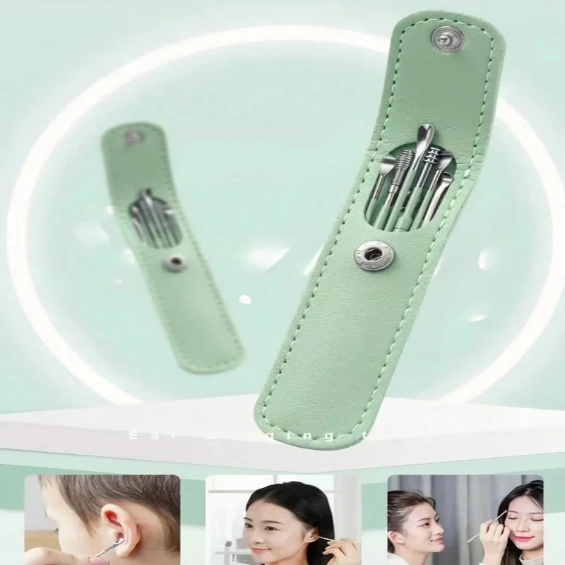 1-6Set Ear Cleaning Tool Stainless Steel Ear Pick Kit Bag Earwax  Storage Ear Cleaner  Ear Cleaner Remover Tool Wax Removal