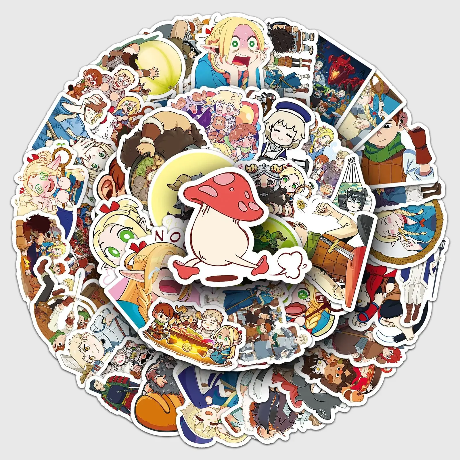 50PCS Cartoon Delicious in Dungeon Anime Sticker Decals Toys DIY Suitcase Skateboard Phone Luggage Bike Stickers Kids Gift