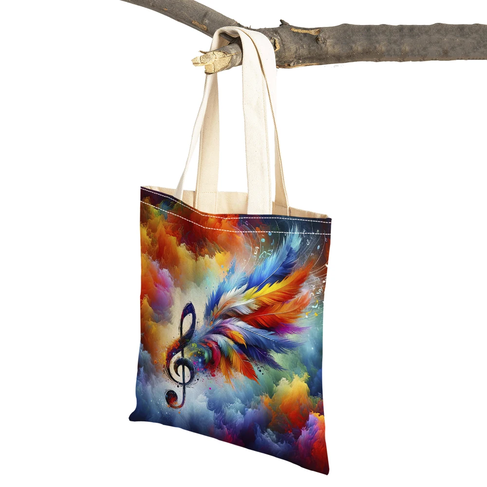 

Art Painting of Colored Musical Women Shopper Bag Double Print Children Girl Tote Lady Handbag Casual Daily use Shopping Bags