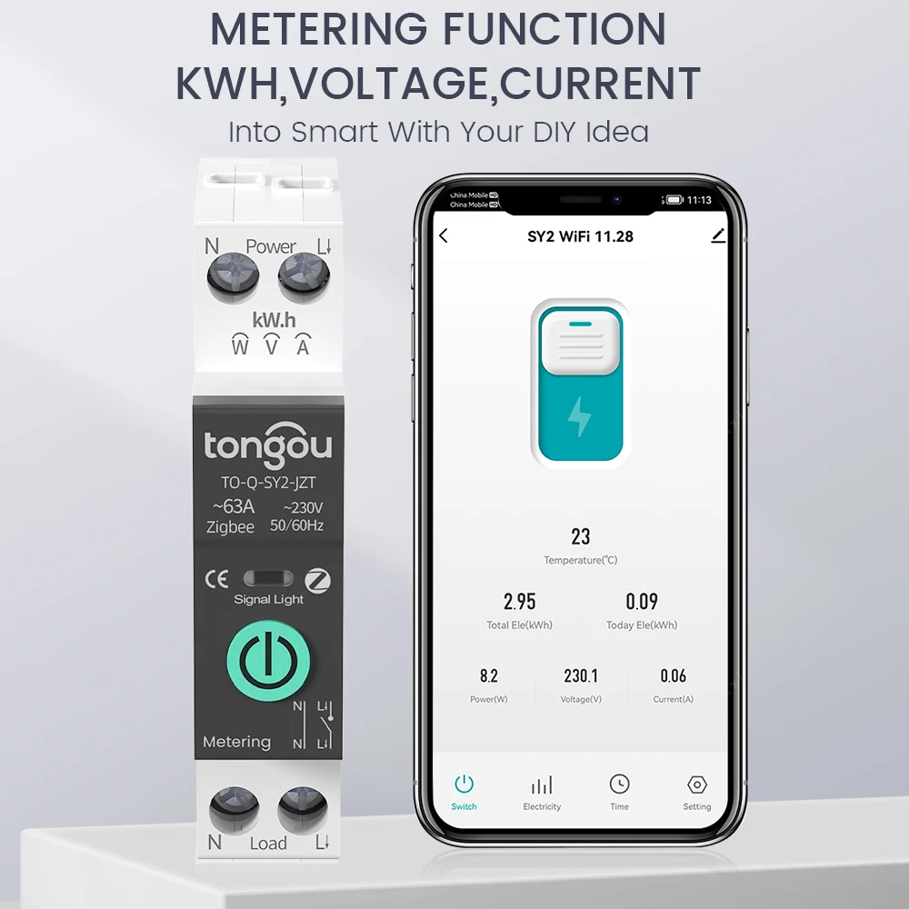 TUYA MCB ZigBee Smart przerywacz Over Current pod kontrolą pomiaru mocy ochrona napięcia 1-63A bezprzewodowy przełącznik zdalnego sterowania