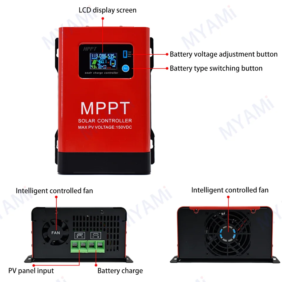 MYAMi 100A MPPTソーラーチャージコントローラー 12V-24V-48V
