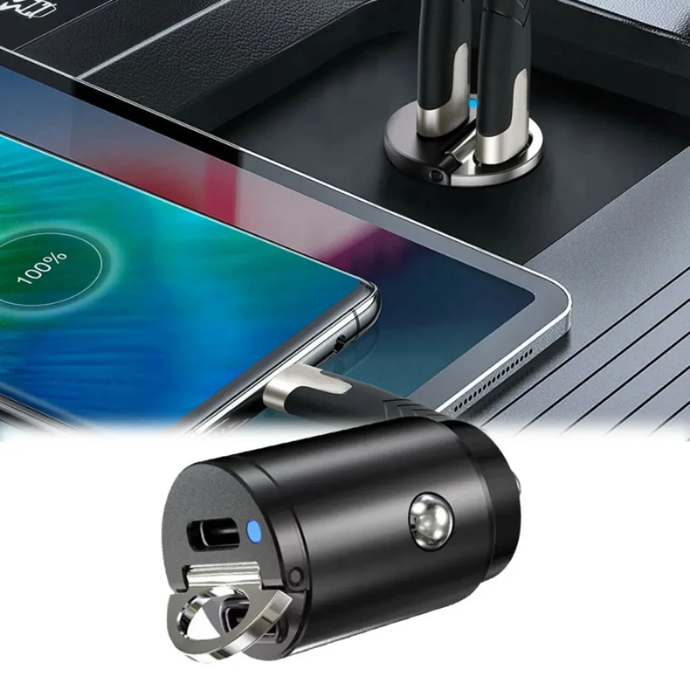 

1pc Portable Car Mini Dual USB Charger Quick Type-C PD QC 3.0 30W Fast Car USB Charger for Mobile Phone 2 Ports Wireless Charger