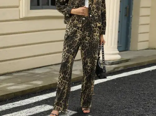 Pantalon en Denim imprimé léopard pour femmes, vêtements de tempérament pour les déplacements quotidiens, automne, pantalons décontractés