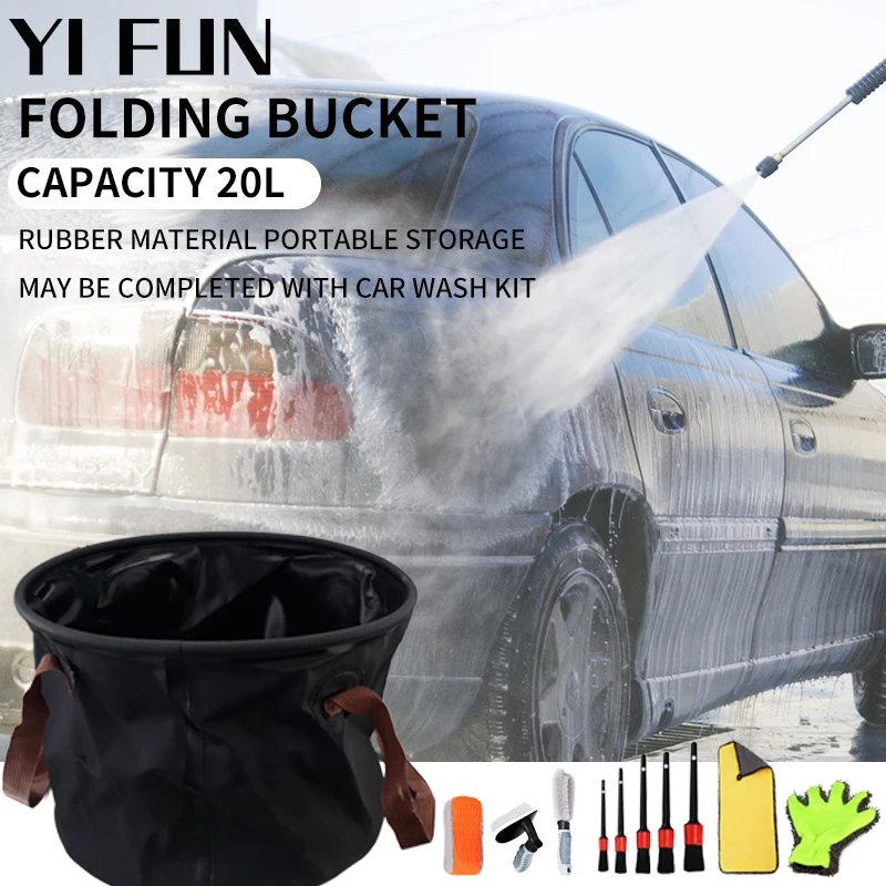 

Car Wash Accessories 20L Folding Plastic Car Wash Bucket Household PortableTravel Outdoor Car Wash Bucket Car Wash Set