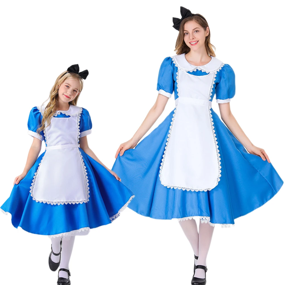 

Alice Blue Maid Dress Cosplay Costume Lolita Anime in Wonderland Japanese Cartoon Princess Costumes Halloween Women Girls Cos