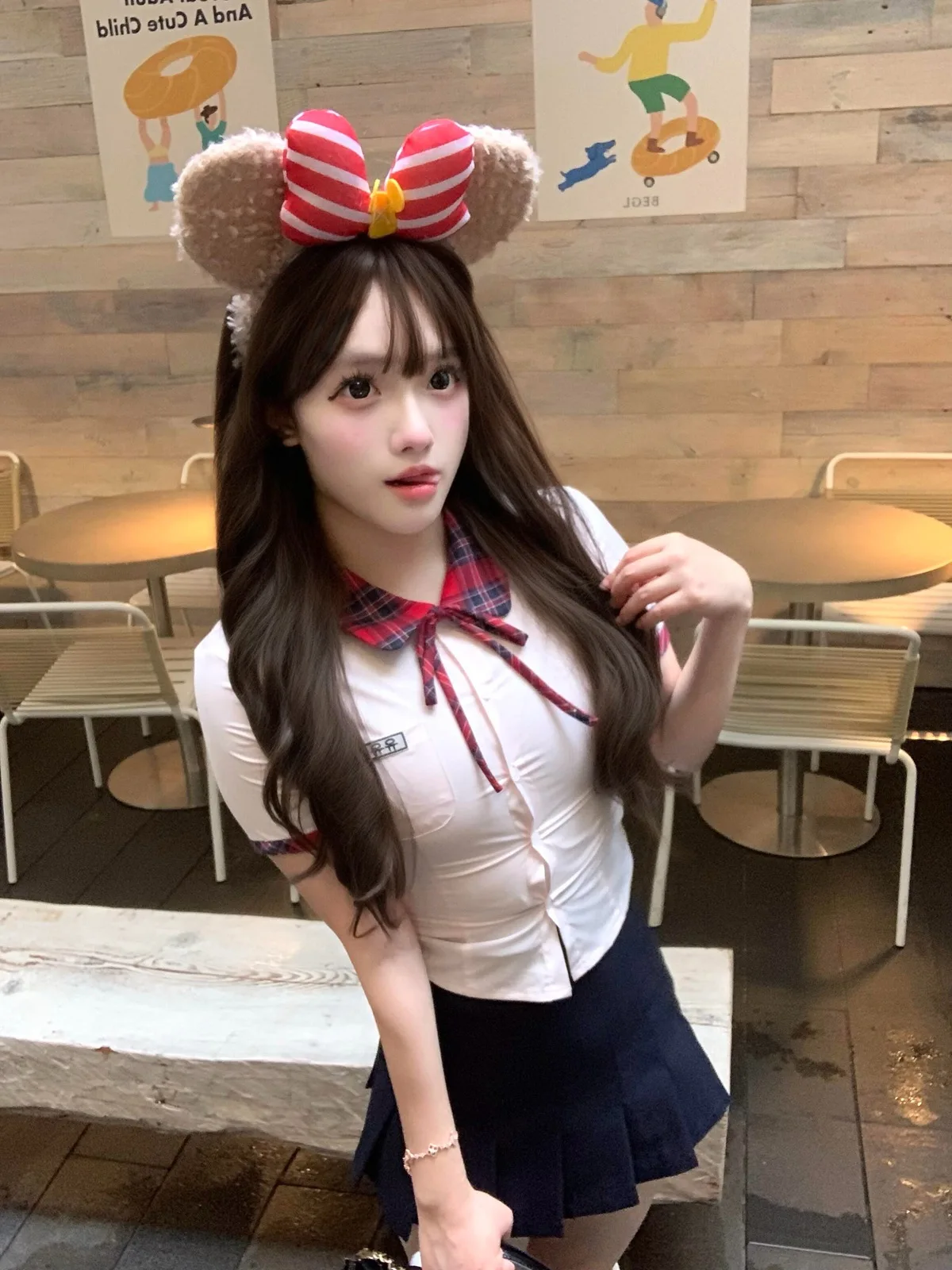 

Korean Style Princess Plaid Shirt And Shorts Set Breathable Summer Fashion Student Uniform High Waist Collar Butt...