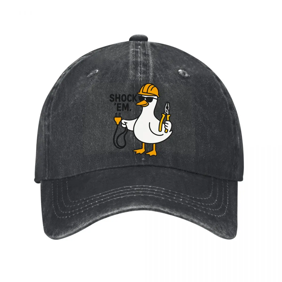 Shock Em Electrician Duck Electrical Worker Graphic Washed Baseball Cap Outdoor Hat