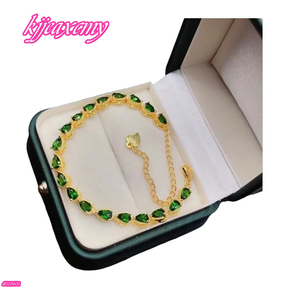 

KJJEAXCMY-925 Pure Silver Diopside Bracelet for Women Natural Colored Gemstone, Jewelry Girl's Party Birthday and Christmas Gift