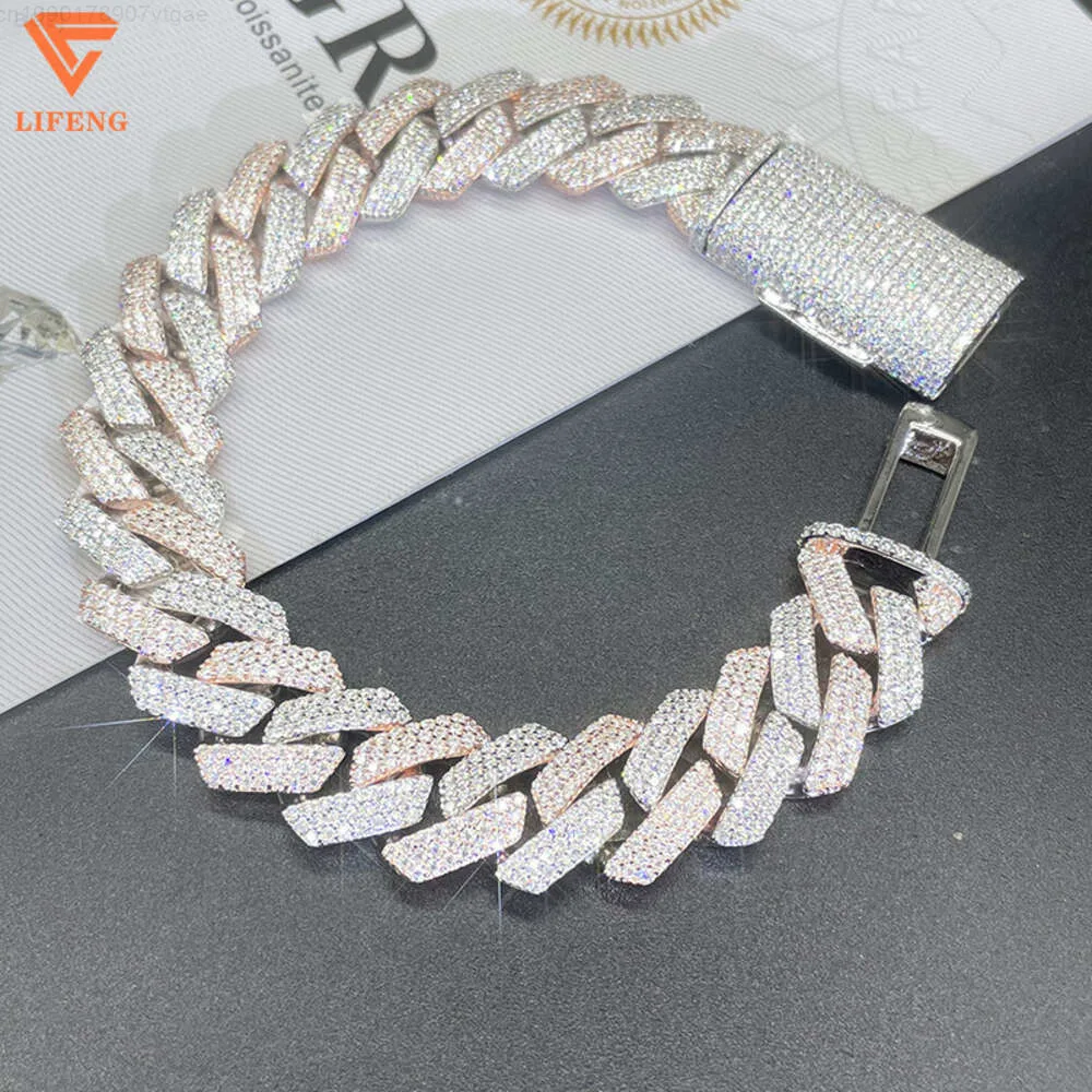 

Fashion Jewelry Two Tone 925 Sterling Silver Luxury Custom Hip Hop Iced Out Vvs Moissanite Cuabn Link Bracelets Chain