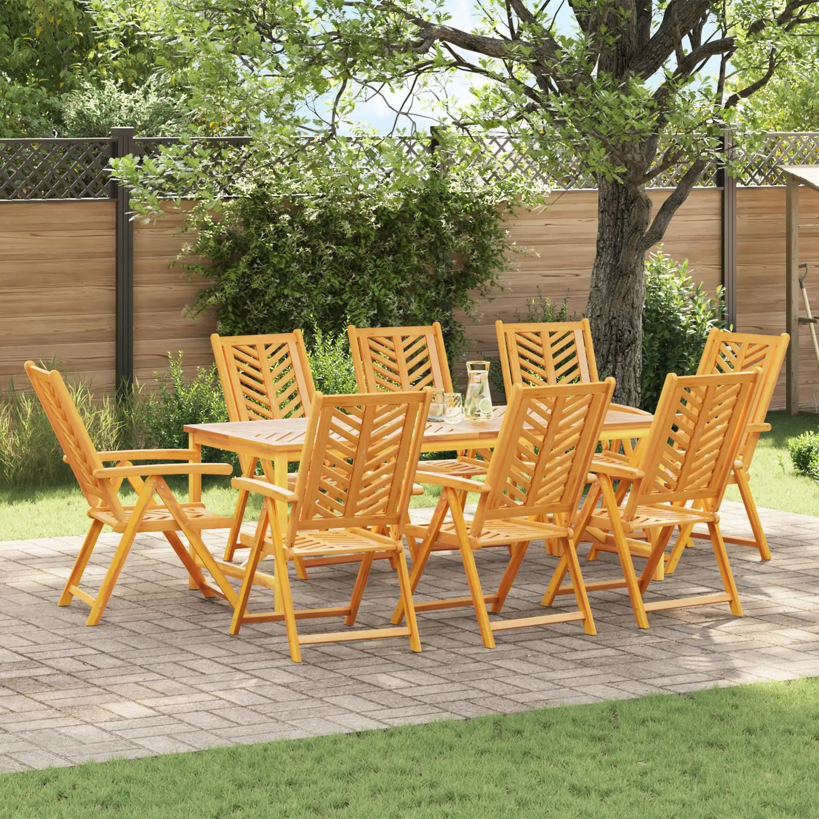 

Solid Wood Acacia Reclining Garden Chairs Set of 8 Comfortable Outdoor Furniture for Patio Backyard Relaxation