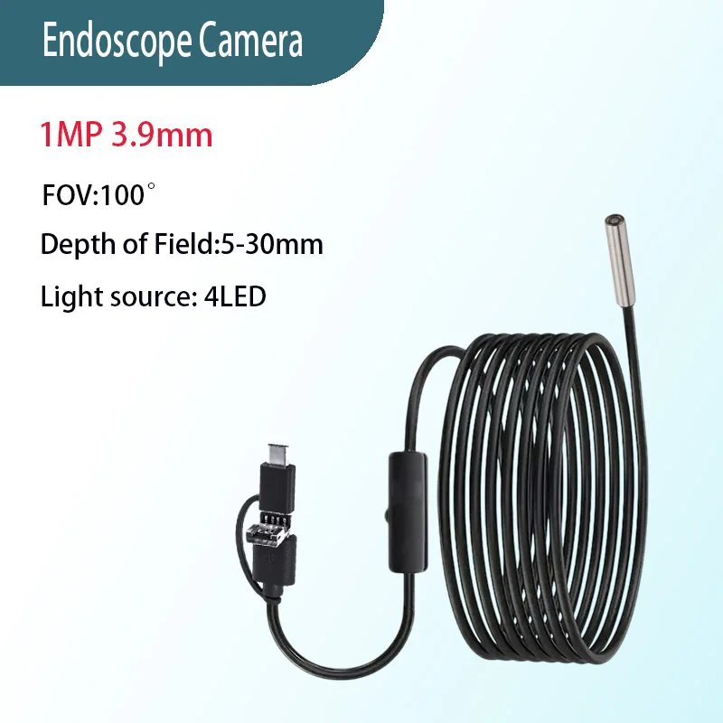 1MP3.9mm FOV100° wide angle industrial endoscope probe for  pipeline inspection 1.5m USB type-c 3-in-1Soft wire endoscope camara