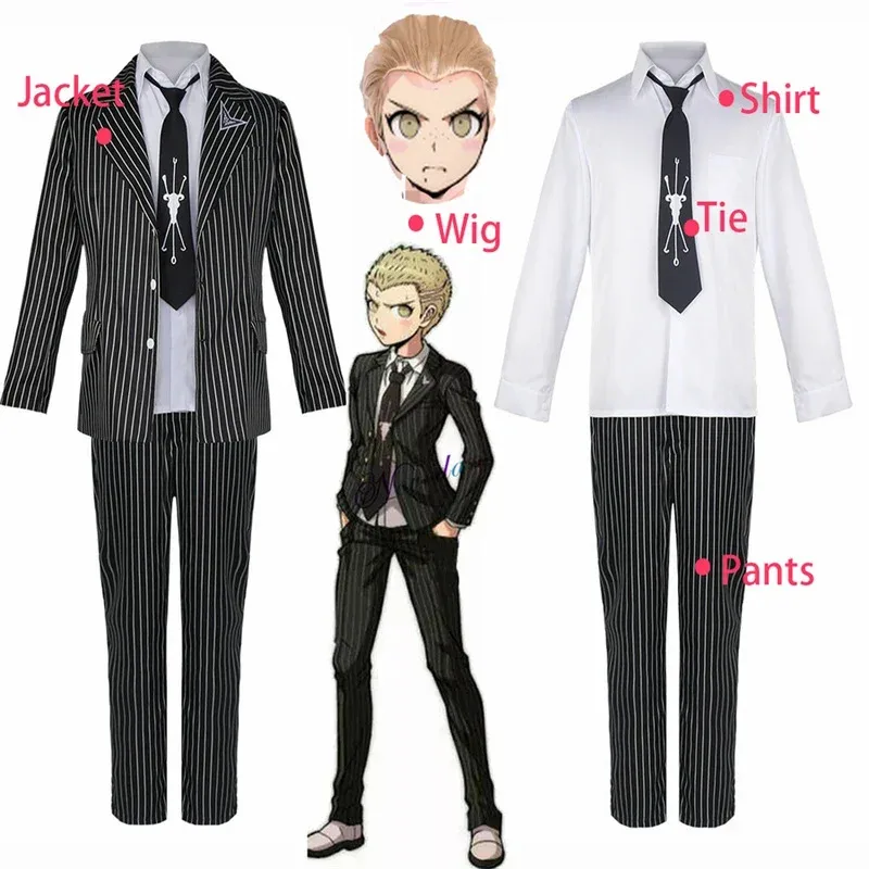 Super Danganronpa 2 Kuzuryuu Fuyuhiko Cosplay Costume veste cravate uniforme perruque Anime jeu Halloween pour femmes hommes NM34