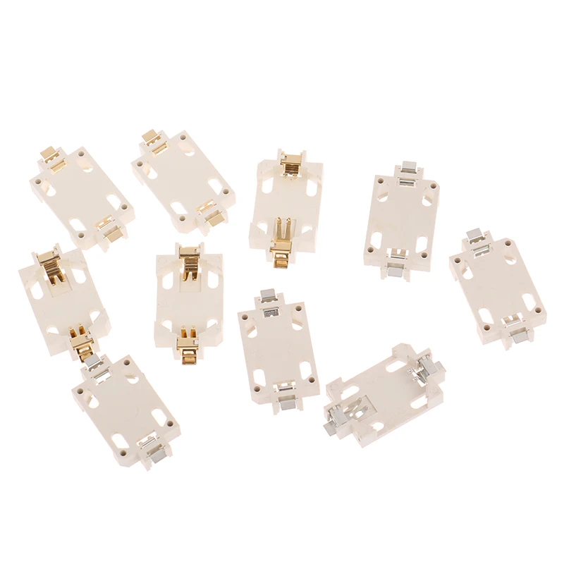 10Pcs White Housing Gold-Plated Tin-Plated Button Battery Holder For CR2032 Cr2025 Bs-6 SMD Button Battery Holder Socket Cases