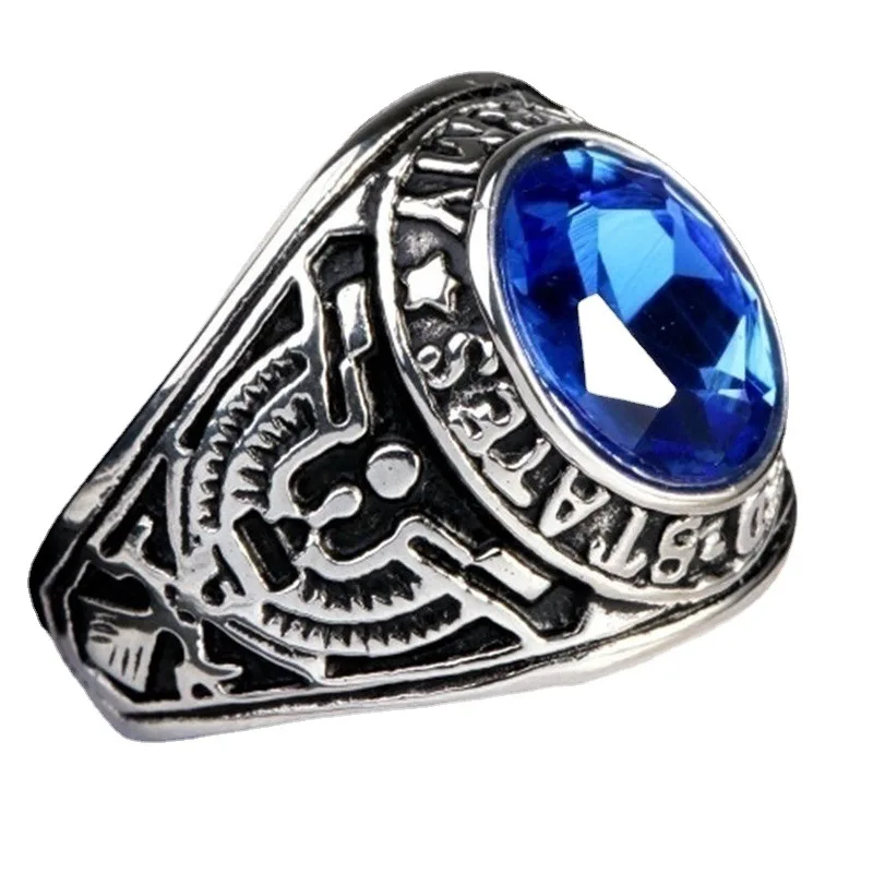 2026 New Stainless Steel Men Rings Rhinestone United States Hip Hop Punk Rock for Biker Male Boyfriend Jewelry Creativity Gift