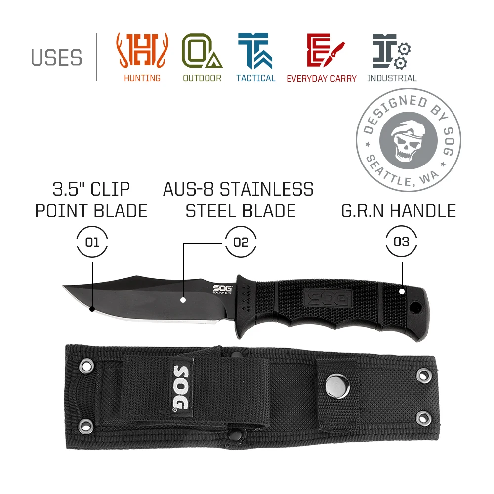 SOG Seal PUP Elite Mini Fixed Blade Knife Portable Outdoor Survial Hunting Camping Knives EDC Tool Tactical Self-defense Knife