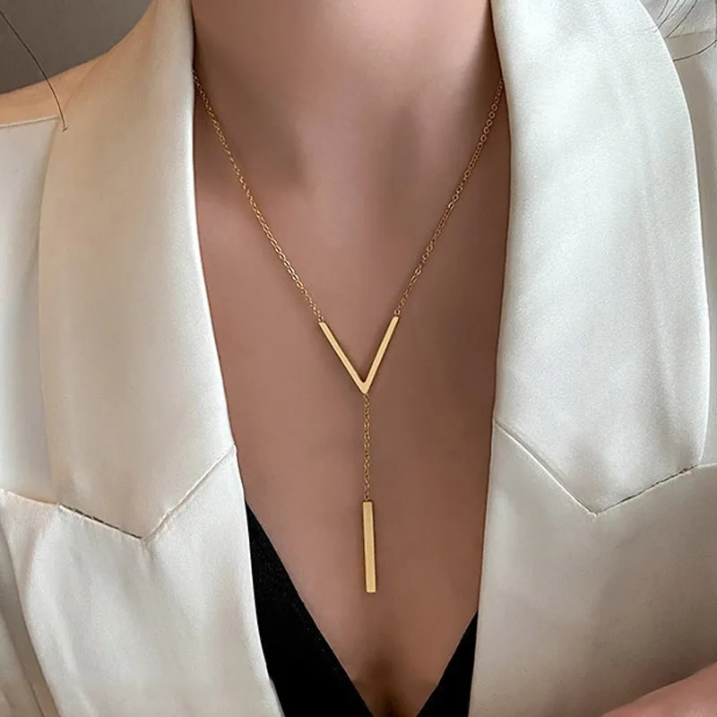 Simple V-shaped Necklace for Women Gold Long Neck Chain Pendant Tassels Girls Fashion Sexy Charms Wedding Party Jewelry Gifts