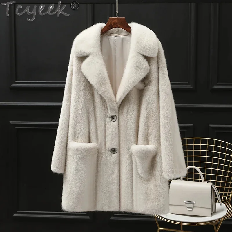 Natural Tcyeek Mink Fur Coats High-end Real Jacket Pure 2024 Winter Women's Jackets Mid-long Clothes Fourrure Femme