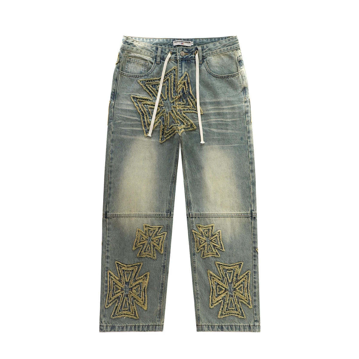 

2026 Fashion Washed Embroidery Baggy Jeans for Men Streetwear Vintage Loose Cotton Straight Denim Trousers Oversized Cargos