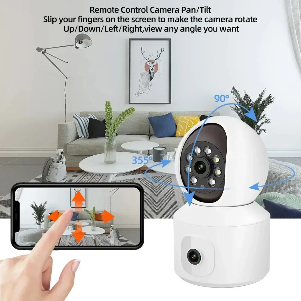 4K WiFi IP PTZ Beveiligingscamera Dual Lens Indoor Kleur Nachtzicht Bewakingscamera's Draadloze Auto Tracking Babyfoon Cam