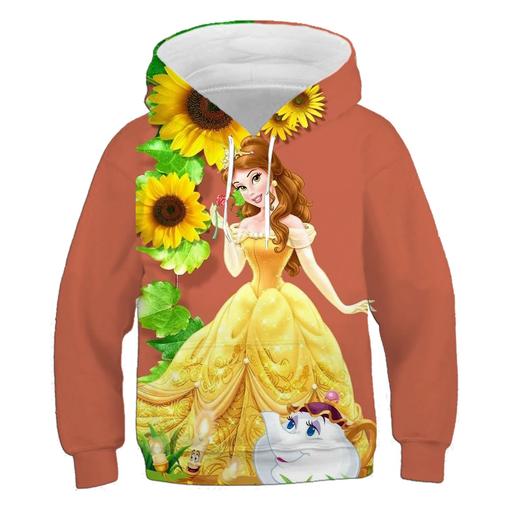 Belle Princess Printing Winter Casual Casual Cartoon Cute Cartoon Hooding Warm Fashion and Comfortable Girls Sports Uniforms