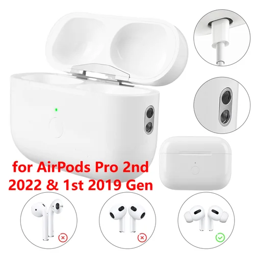 Imagen 1 del producto Caja de carga inalámbrica de 600/450mAh para AirPods Pro 2nd 2022 y 1st 2019 Gen, estuche de carga de repuesto con botón de sincronización de emparejamiento BT