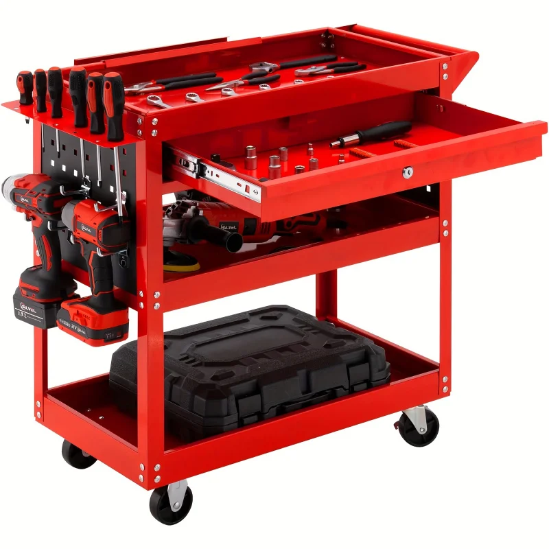 3 Tier Rolling Tool Cart, 330 LBS Capacity Heavy Duty Utility Cart, Industrial Commercial Service Tool Cart