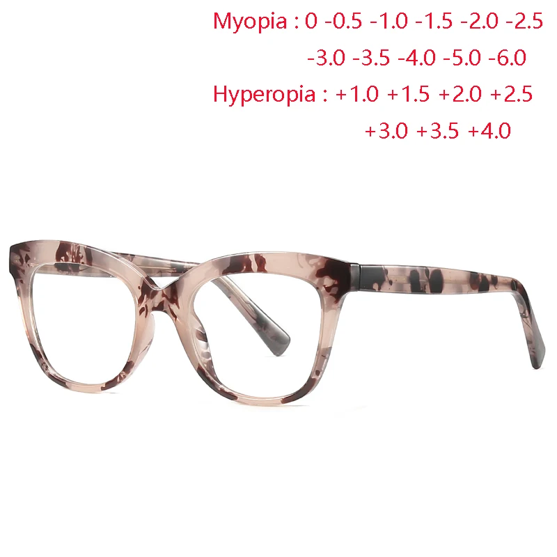 

0 -0.5 -0.75 To -6.0 Anti Blue Rays Leopard Frame Cat Eye Nearsighted Glasses For Women Hyperopia Eyeglasses Power +0.5 To +4.0