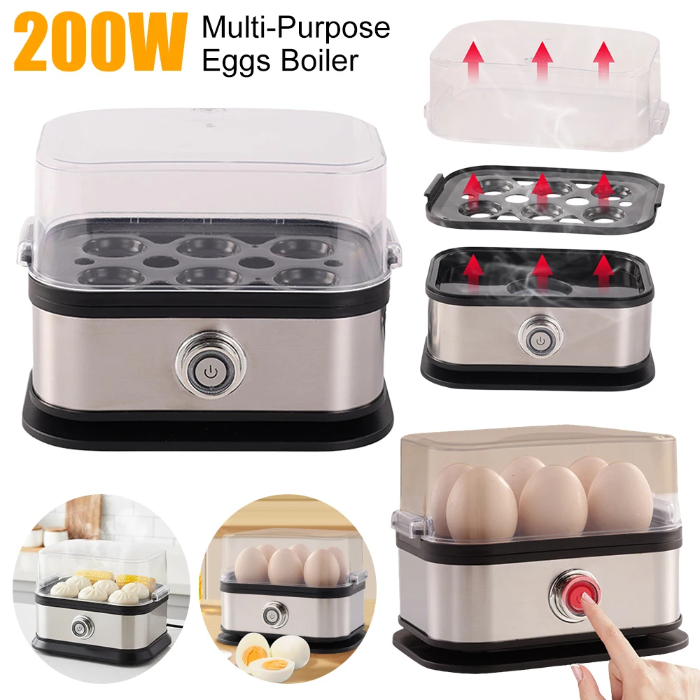 

Электрическая пароварка для яиц на 6 яиц, 200 Вт, с быстрым нагревом, автоматическим отключением, многофункциональная, компактная, из нержавеющей стали