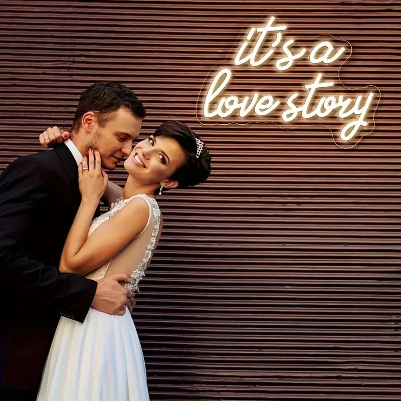 

It's A Love Story Neon LED Sign Warm White Neon Signs for Bedroom Decor Anniversary Wedding Celebrations Ideal Gift for Couples