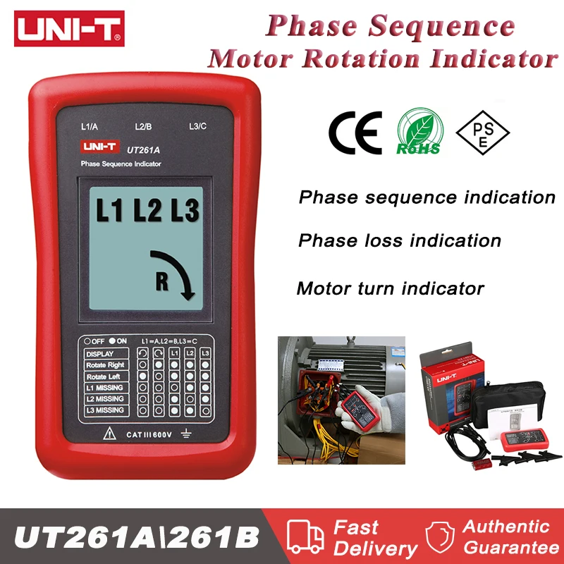 UNI-T Phase Indicator Missing Sequence Motor AC Voltage Rotation Phase Indication 3-Phase Power 40~700V UT261A UT261B